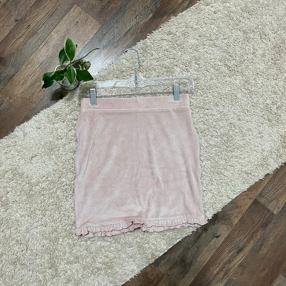 Altar'd State Size Small Pink Velour Velvet Ruffle Hem Pull-On Mini Skirt NWT